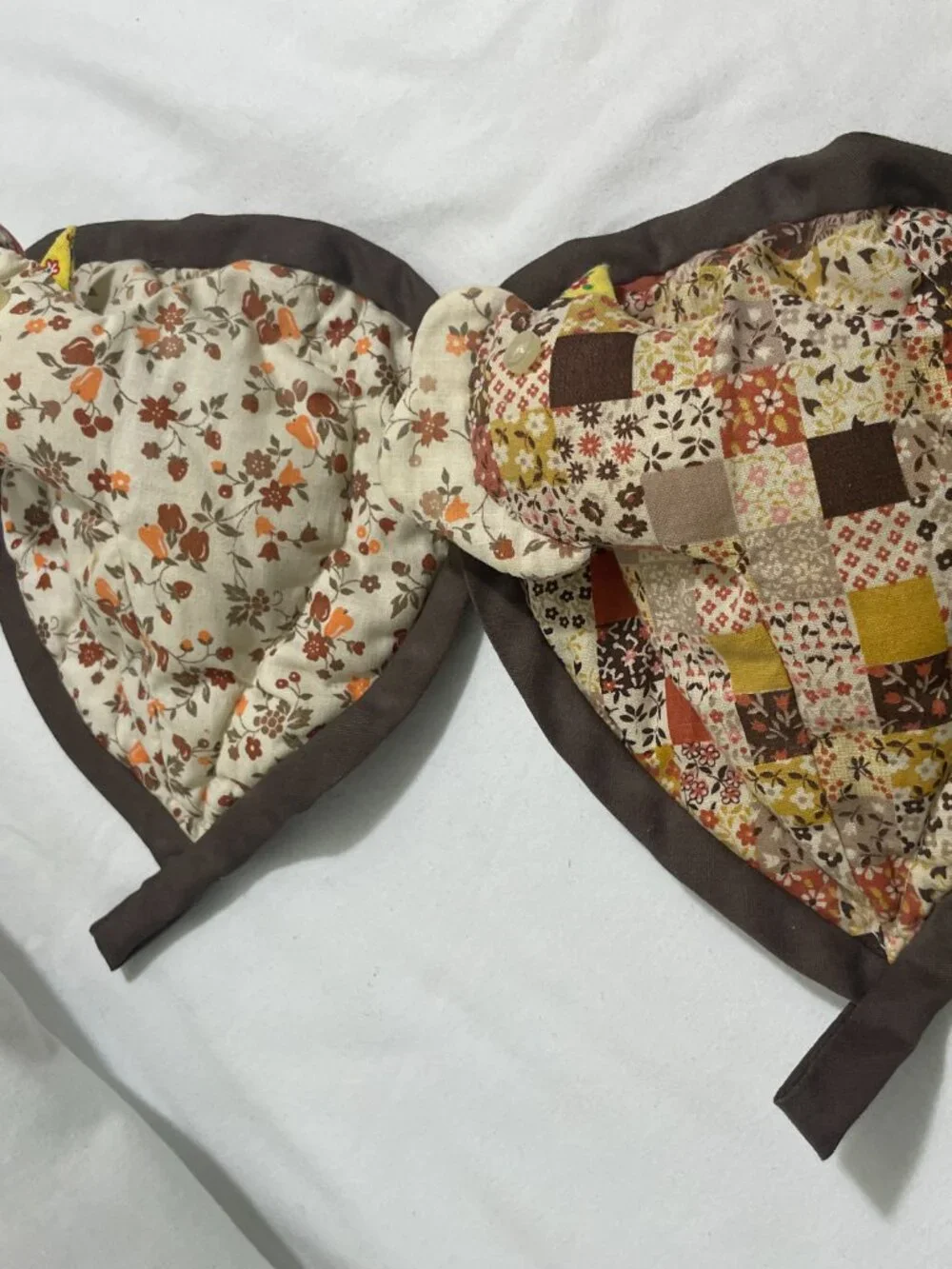 Vintage Handmade Quilted Chicken Pot Holders Set of 2 Brown Floral Patchwork